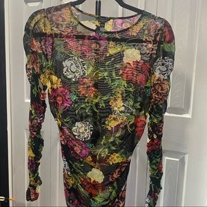 Guess Sheer Floral Ruched Top Sz Small
